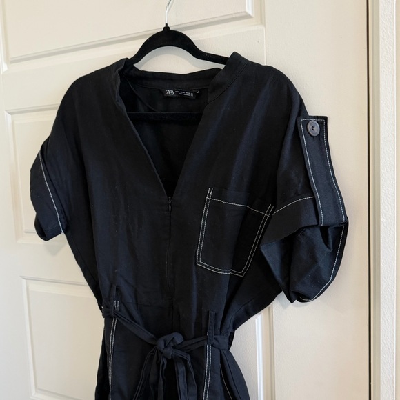 Zara Black V-Neck Romper with Tie Waist - Picture 3 of 8